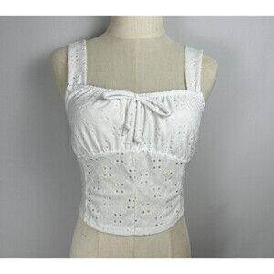 Rue21 White Eyelet Crop Top M Lined Made in USA Coquette Cottagecore Milkmaid